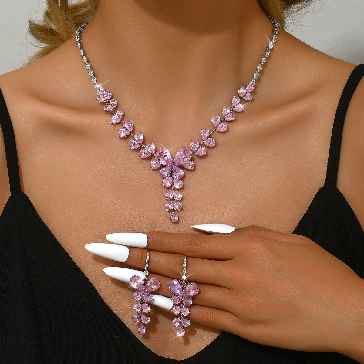 3pc Floral Leaf Zircon Jewelry Set