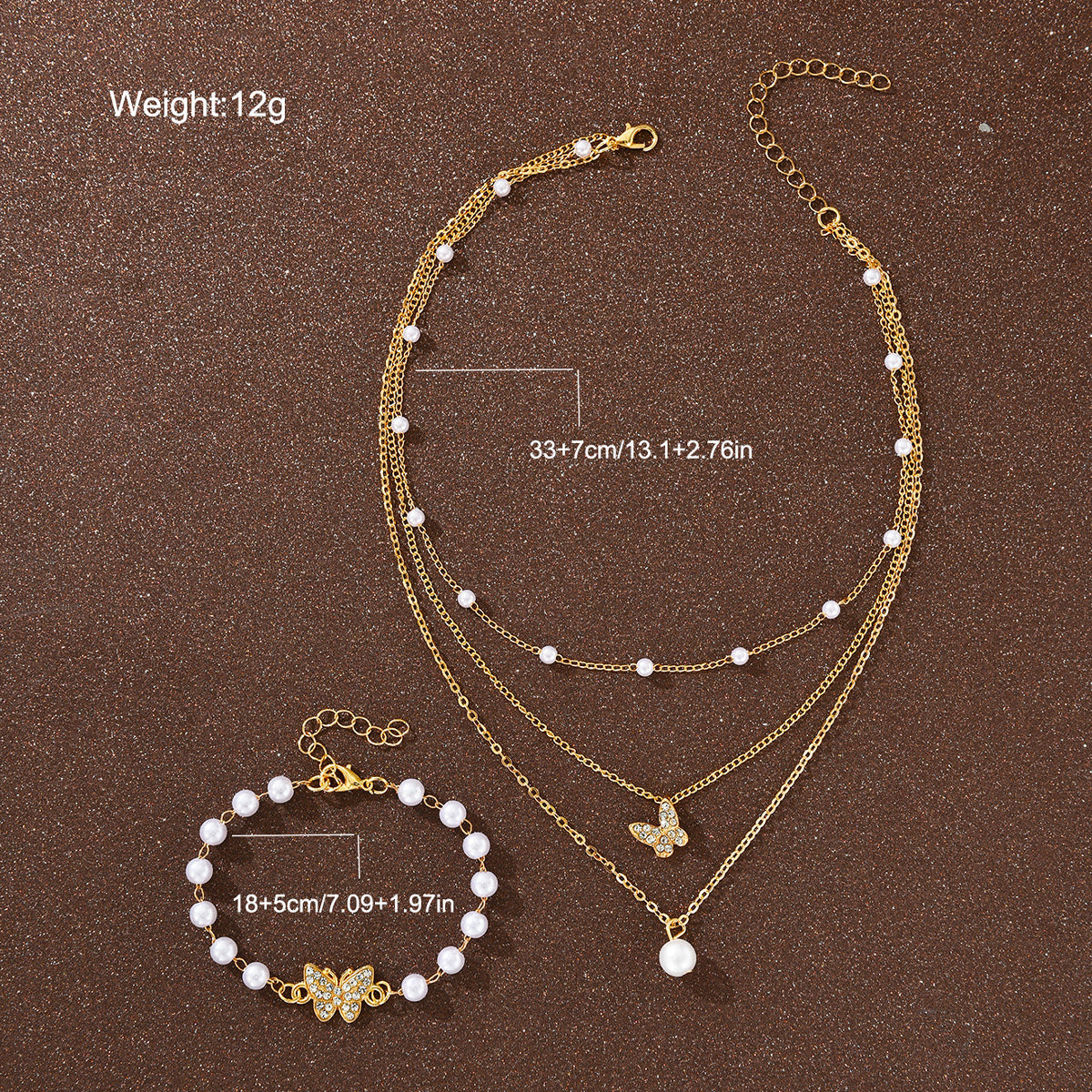 2pc Pearl Butterfly Bracelet & Necklace Set
