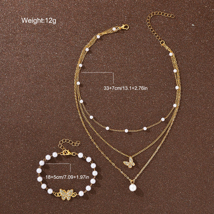 2pc Pearl Butterfly Bracelet & Necklace Set