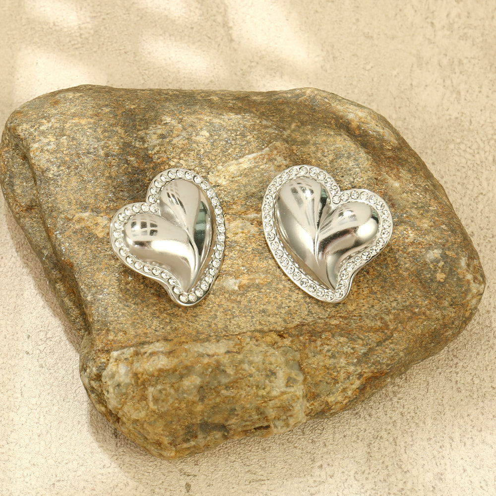 Crystal Edge Heart Stud Earrings
