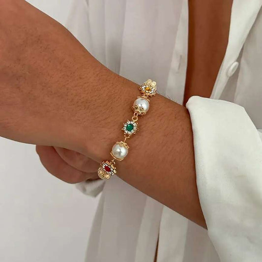 Gemstone Pearl Charm Bracelet