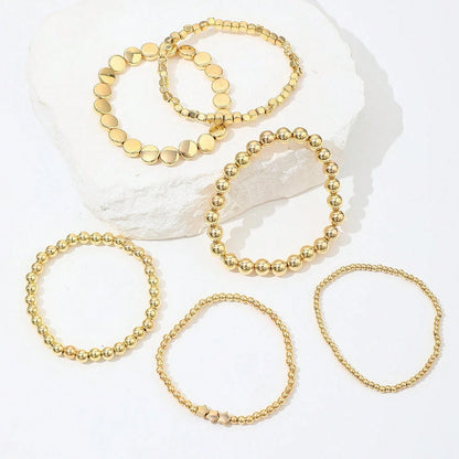 6pc Gold Stretch Bead Bracelet Stack