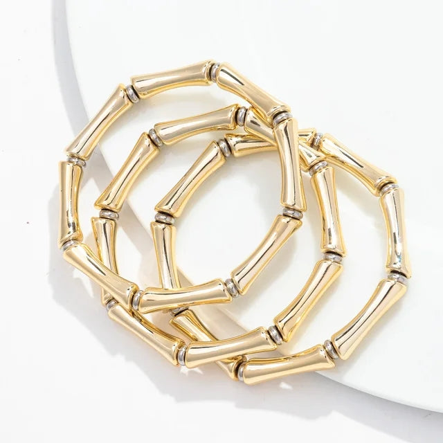 3pcs Gold Bamboo Bangle Bracelet Stack