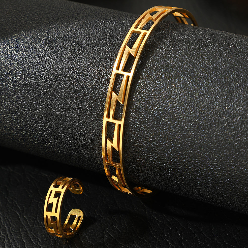 2pc Greek Key Bracelet & Ring Set