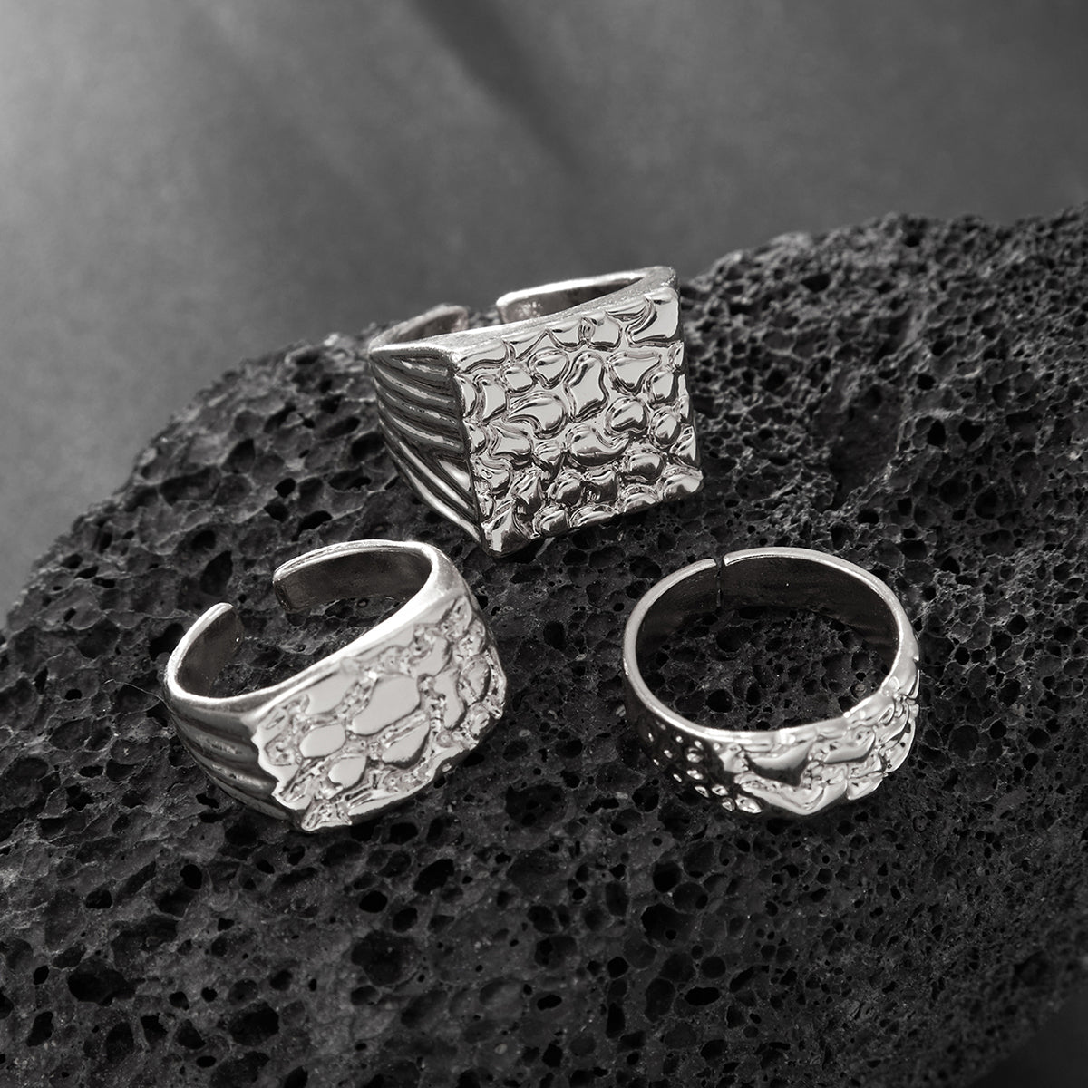 3pc Punk Square Chunky Ring Set