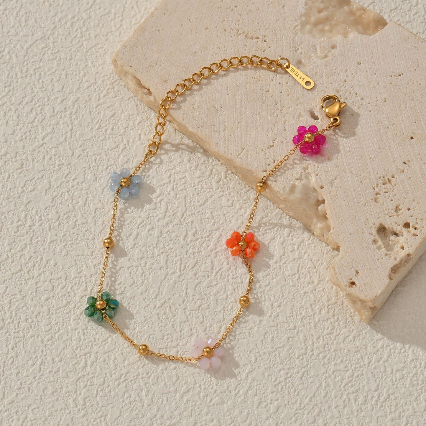 Colorful Beaded Flower Chain Bracelet