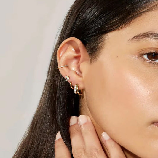 5pc Gold Mini Hoop & Cuff Earring Set