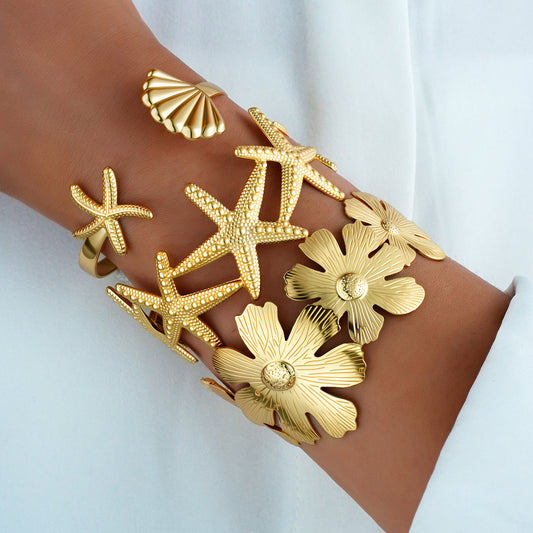 5pc Starfish & Floral Statement Cuff Set