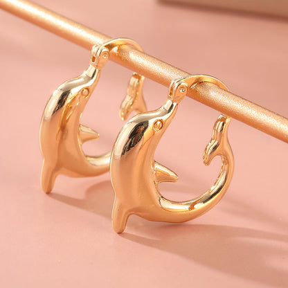 Gold Dolphin Hoop Earrings