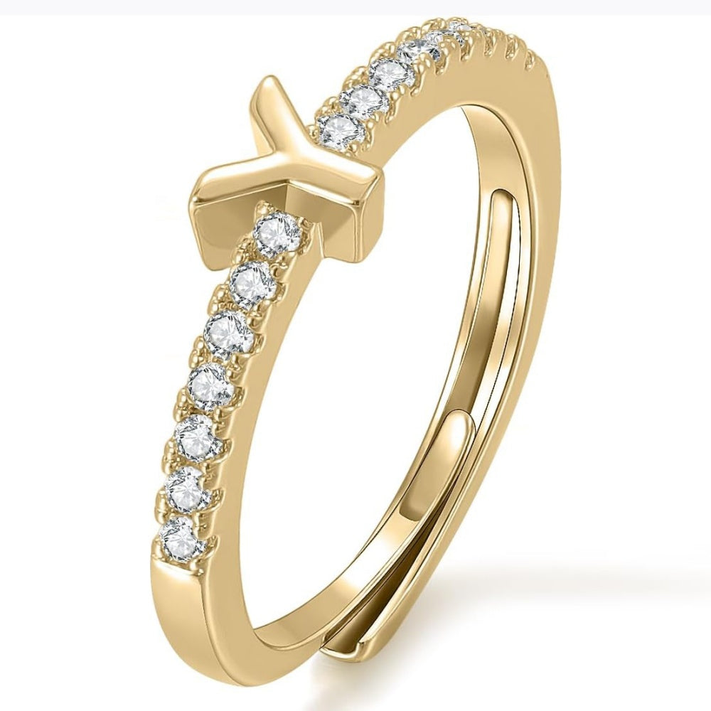 Gold Initial Letter Adjustable Ring