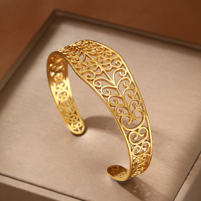 Gold Filigree Floral Cuff Bracelet