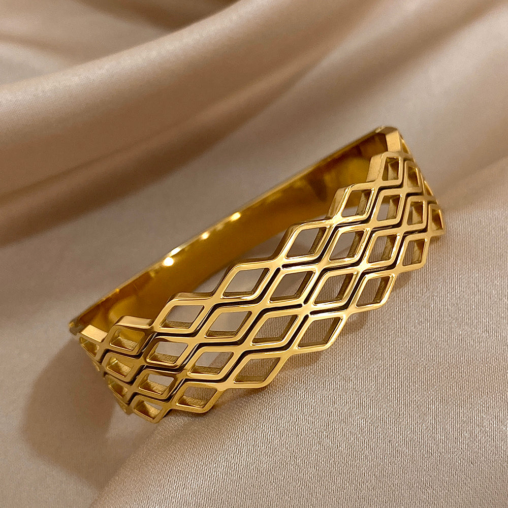Geometric Cutout Gold Bangle