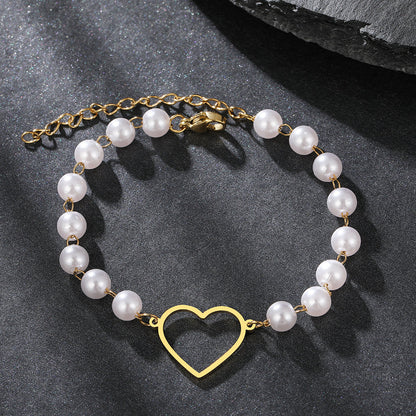 Gold Heart & Pearl Chain Bracelet