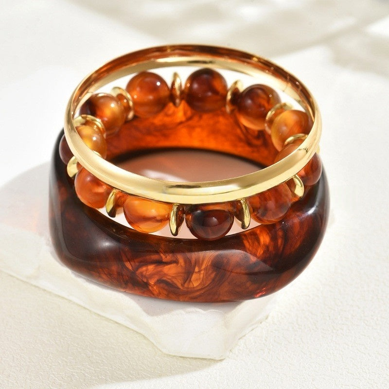 Wide Resin & Beaded Bracelet Set