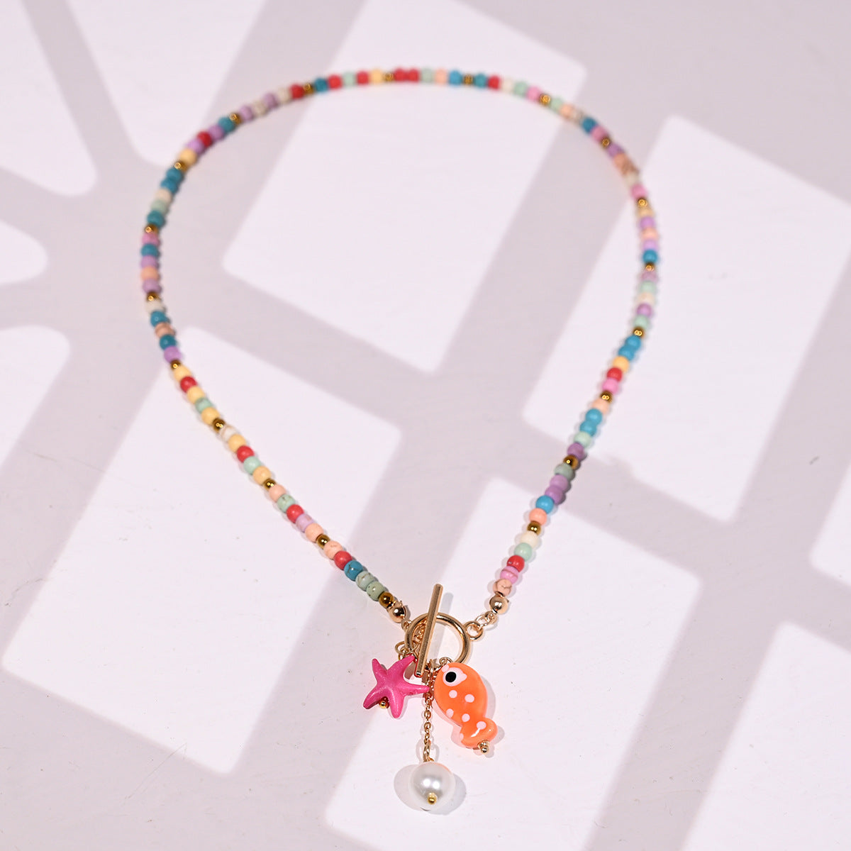 Rainbow Ceramic Fish & Starfish Necklace
