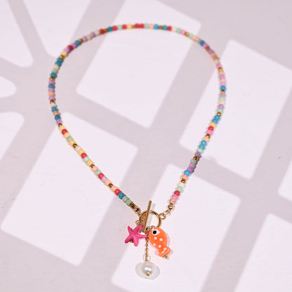 Rainbow Ceramic Fish & Starfish Necklace