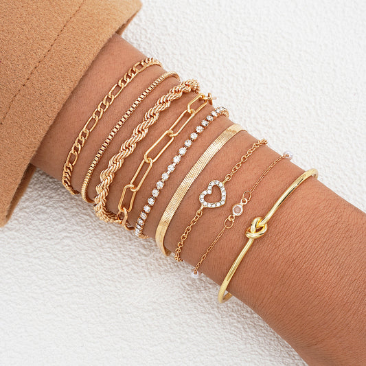 9pc Mixed Chain & Charm Bracelet Set