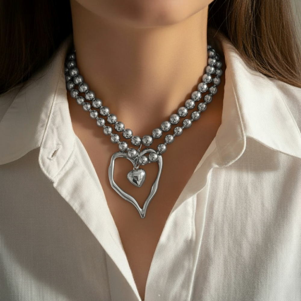 2pc Heart Beaded Necklace Set