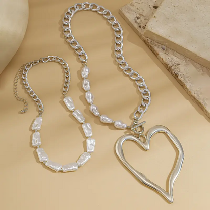 Double Layer Baroque Heart Pearl Necklace