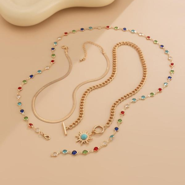 3pc Boho Sunflower Layered Necklaces