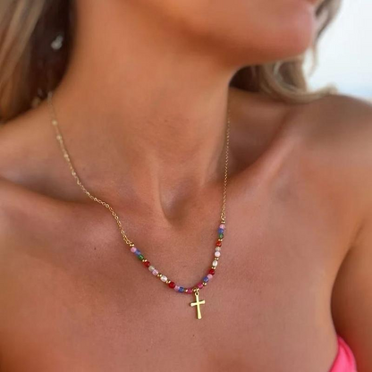 Colorful Beaded Cross Necklace