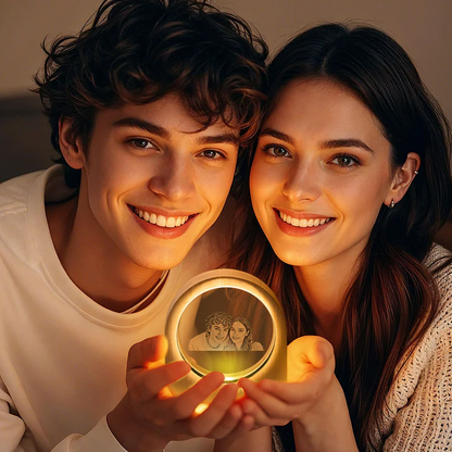 Personalized Family 3D Engraved Crystal Photo LED Light