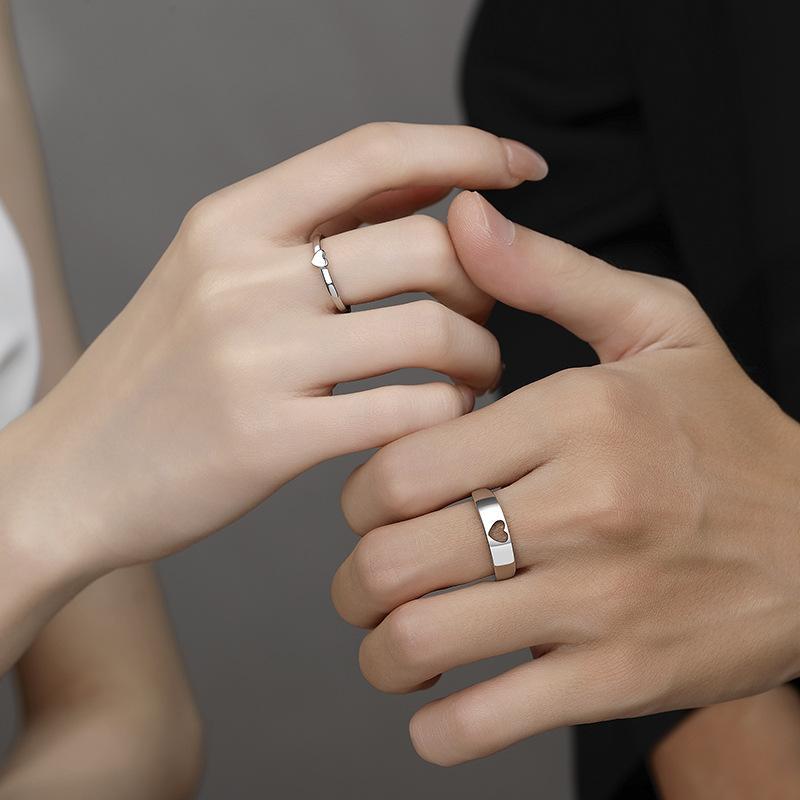 Adjustable Heart Couples Ring Set