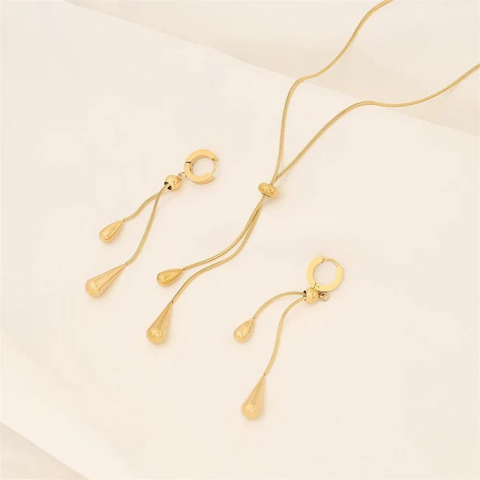 Adjustable Pull Droplet Necklace and Earrings