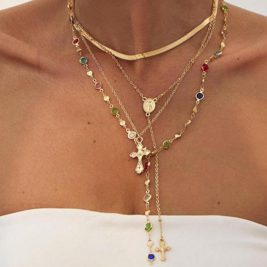 4 Piece Vintage Cross Layered Necklace