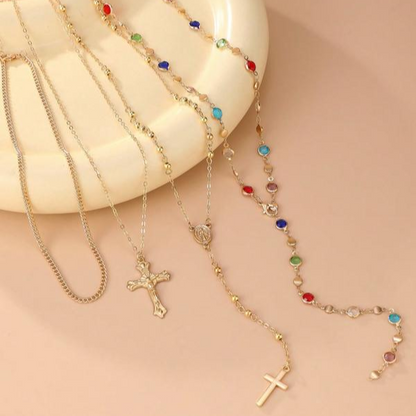 4 Piece Vintage Cross Layered Necklace