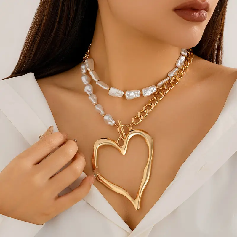 Double Layer Baroque Heart Pearl Necklace