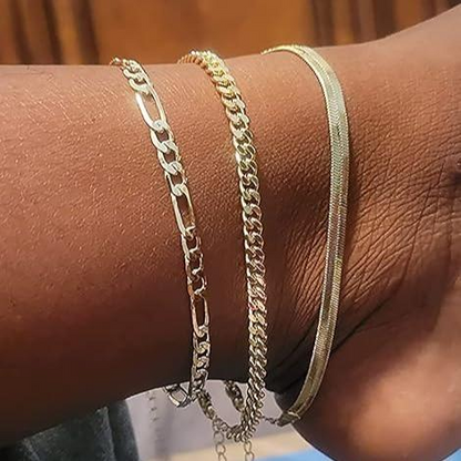 3pc Cuban Link Anklet Set