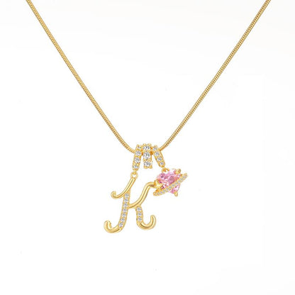 14k Initial Heart Charm Necklace