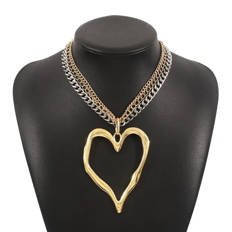 Big Heart Layered Collarbone Chain Necklace