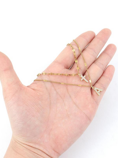 2pc Initial Cross Pendant Necklace Set