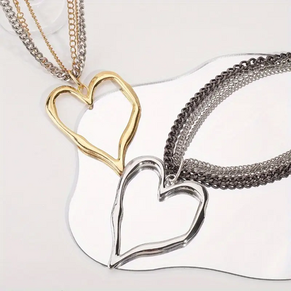 Big Heart Layered Collarbone Chain Necklace