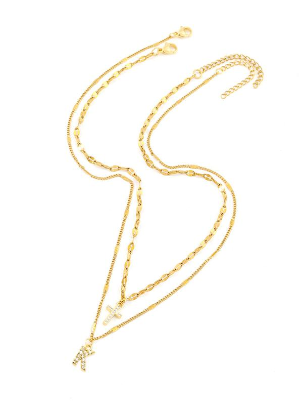 2pc Initial Cross Pendant Necklace Set