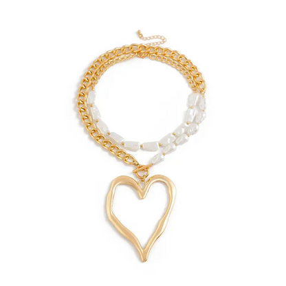 Double Layer Baroque Heart Pearl Necklace