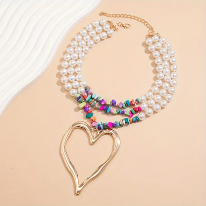 3pc Colorful Pearl Heart Shaped Layered Necklace
