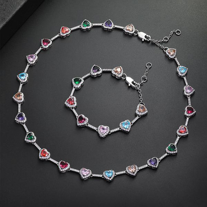 2pc Heart Shaped Colorful Necklace & Bracelet Set