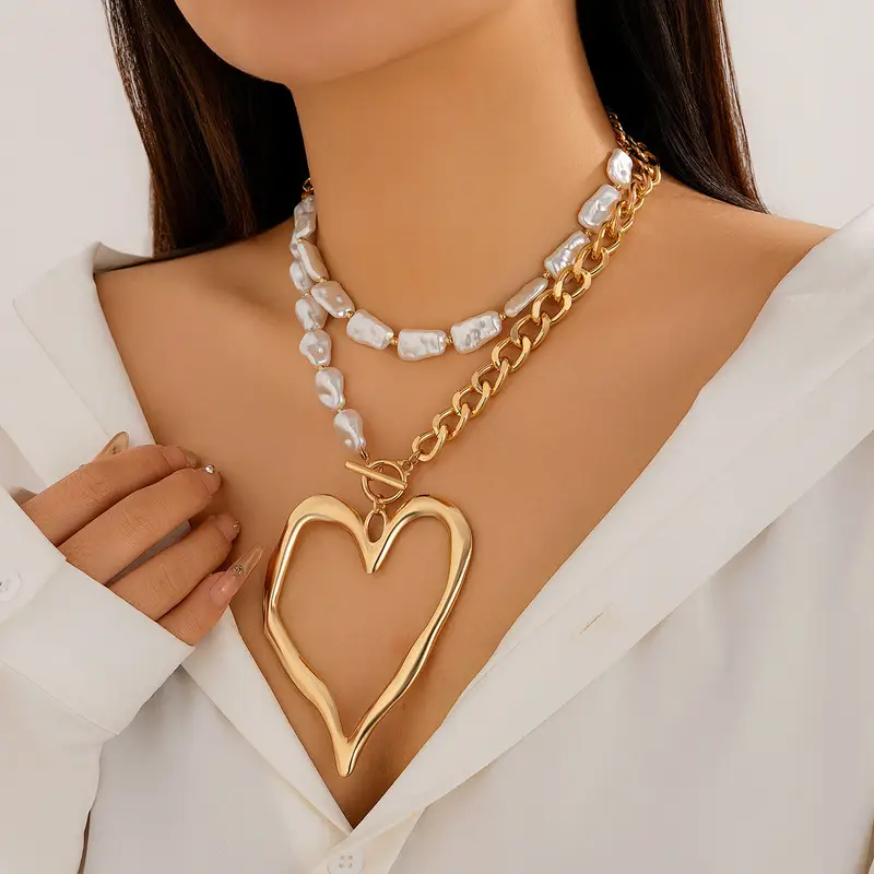 Double Layer Baroque Heart Pearl Necklace