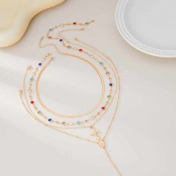 4 Piece Vintage Cross Layered Necklace