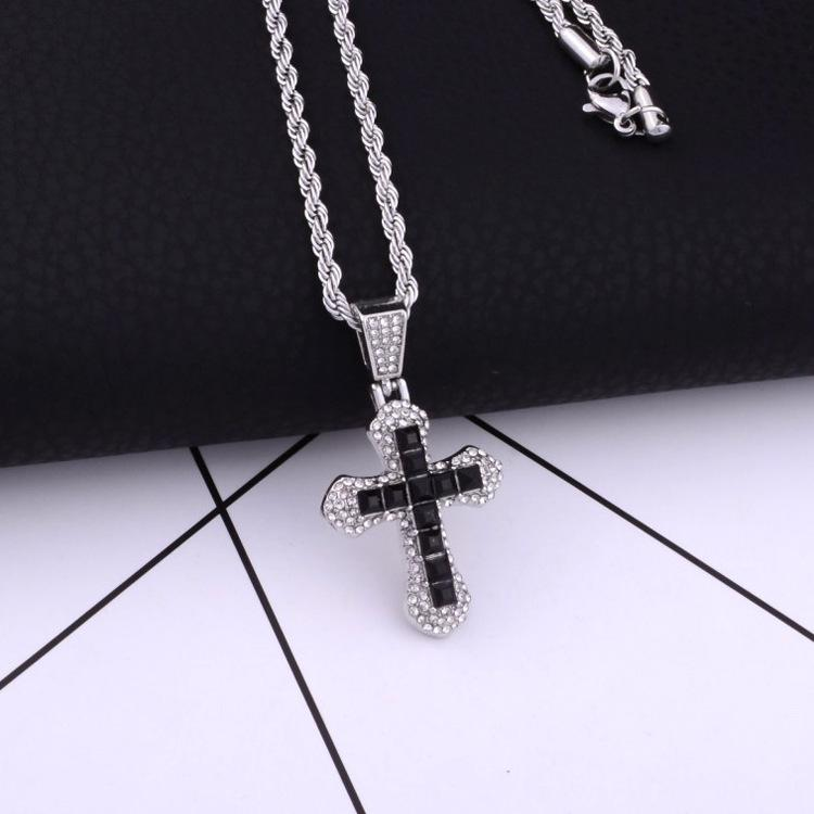 Iced Black Cross Necklace