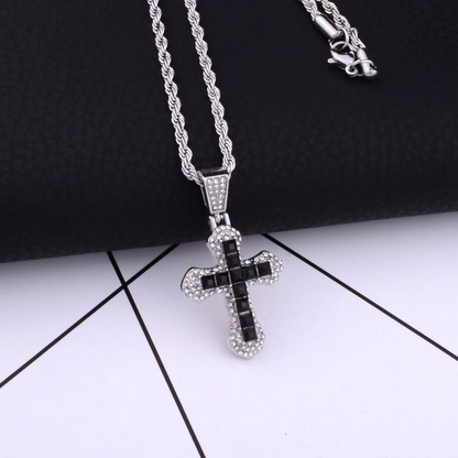 Iced Black Cross Necklace