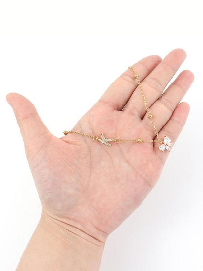 Crystal Bow Knot Letter Necklace