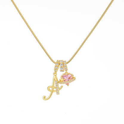 14k Initial Heart Charm Necklace