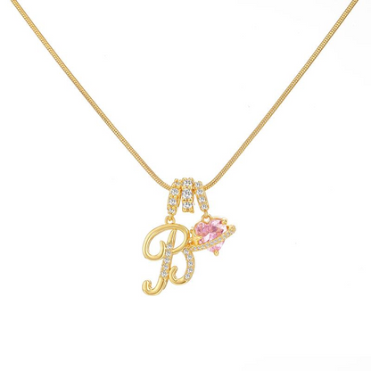 14k Initial Heart Charm Necklace