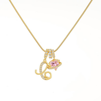 14k Initial Heart Charm Necklace