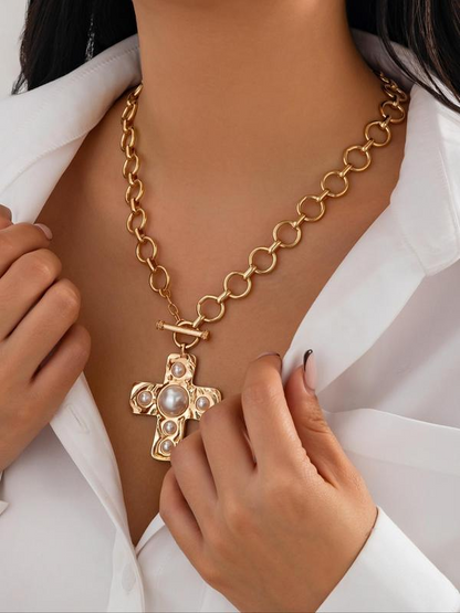 Pearl Cross Buckle Necklace