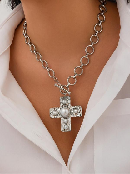 Pearl Cross Buckle Necklace